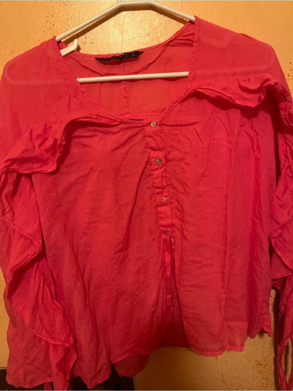 IC COLLECTION Hot Pink Button-Front Peasant Blouse